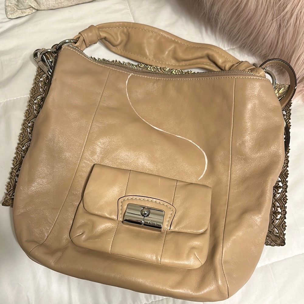 Beige Leather Shoulder Bag - Marked